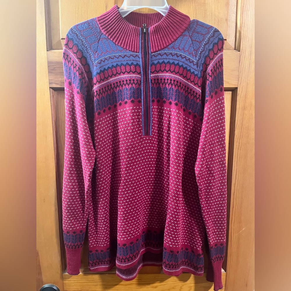 EDDIE BAUER Sweater Mens XL Nordic Southwestern Cotton Blend Raglan Sleeve Red - Picture 1 of 7